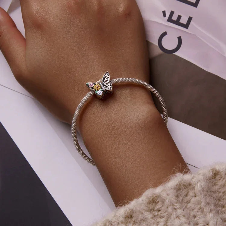 Perles papillon fleur en argent sterling S925, accessoires de collier bracelet DIY, fleur papillon