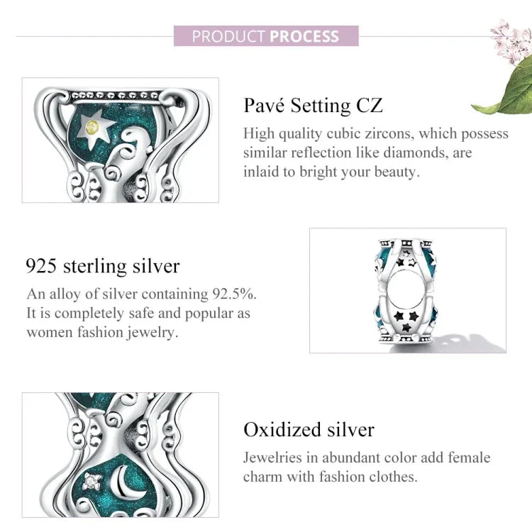Perles Sablier Soleil Lune en Argent Sterling S925 pour Bracelet et Collier DIY, Sablier Soleil Lune