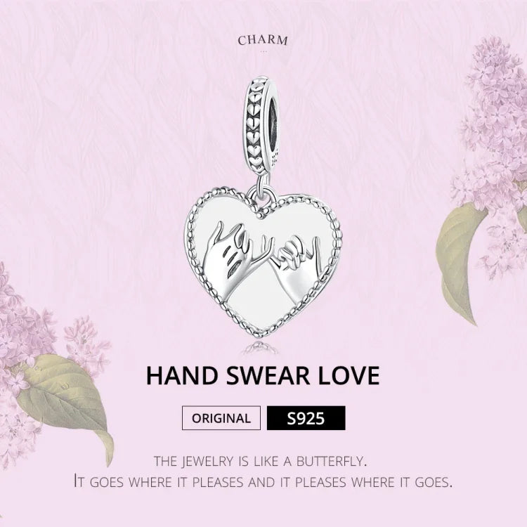 Pendentif Cœur Main dans la Main en Argent Sterling S925, Accessoires de Collier Bracelet DIY, Main dans la Main