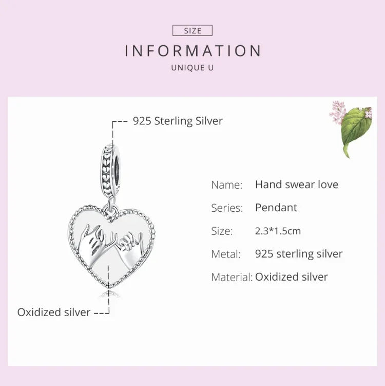 Pendentif Cœur Main dans la Main en Argent Sterling S925, Accessoires de Collier Bracelet DIY, Main dans la Main
