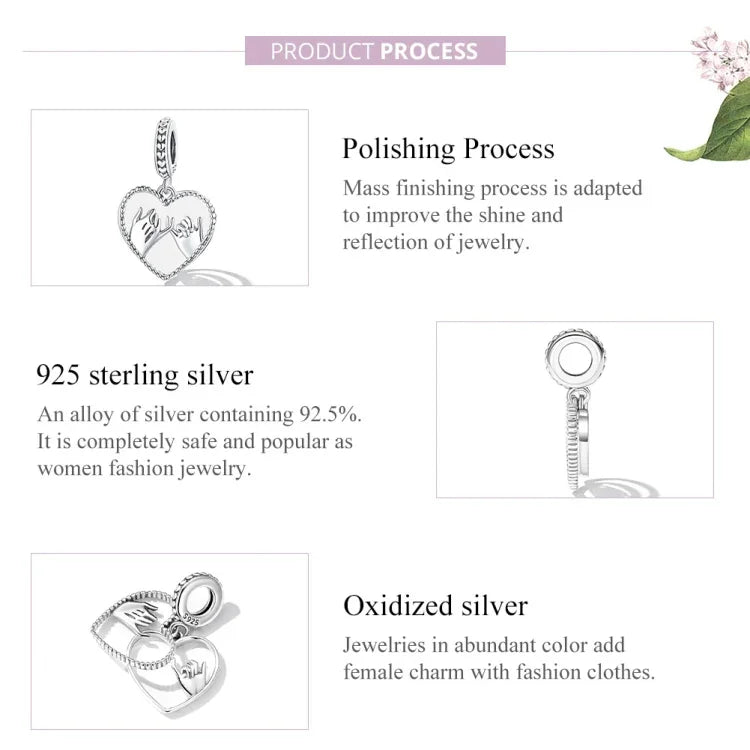 Pendentif Cœur Main dans la Main en Argent Sterling S925, Accessoires de Collier Bracelet DIY, Main dans la Main