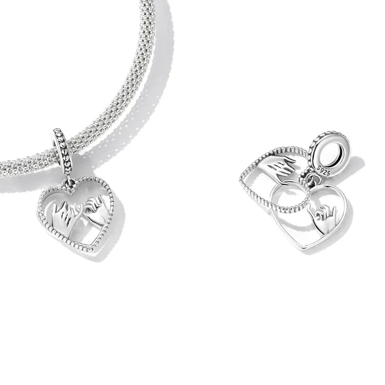 Pendentif Cœur Main dans la Main en Argent Sterling S925, Accessoires de Collier Bracelet DIY, Main dans la Main