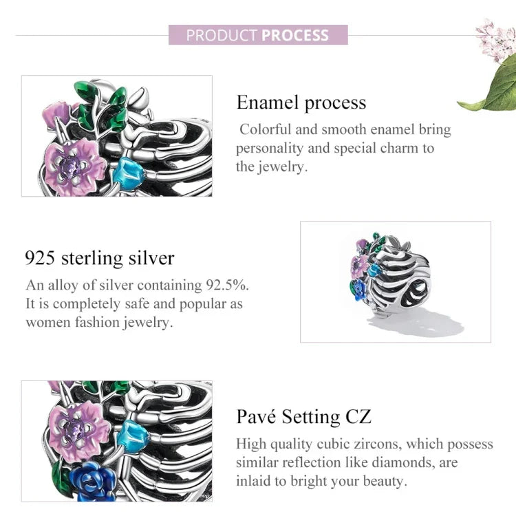 Perles de fleur nervurées en argent sterling S925 pour bracelet et collier de bricolage, fleur nervurée en forme de cœur