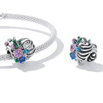 Perles de fleur nervurées en argent sterling S925 pour bracelet et collier de bricolage, fleur nervurée en forme de cœur