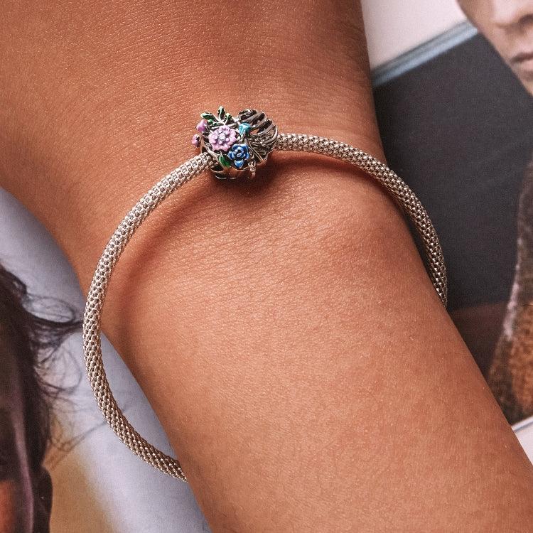 Perles de fleur nervurées en argent sterling S925 pour bracelet et collier de bricolage, fleur nervurée en forme de cœur