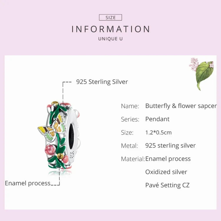 Accessoires pour bracelet et collier DIY en perles papillon et fleurs en argent sterling S925, Papillon Fleur