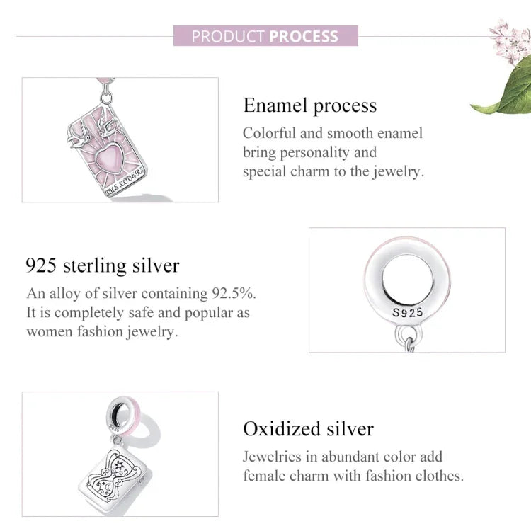 Pendentif Tarot l'Amoureux en argent sterling S925, accessoires de bracelet et collier DIY, Tarot l'Amoureux