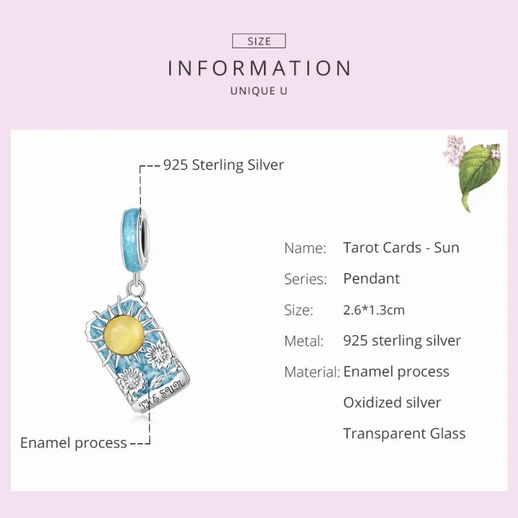 S925 Argent Sterling Tarot Soleil Pendentif DIY Bracelet Collier Accessoires, Tarot Soleil