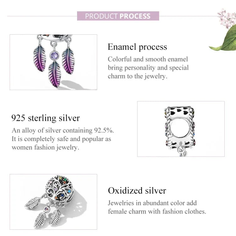 Breloques attrape-rêves Arbre de Vie en Argent Sterling S925, accessoires pour bracelet et collier, attrape-rêves Arbre de Vie