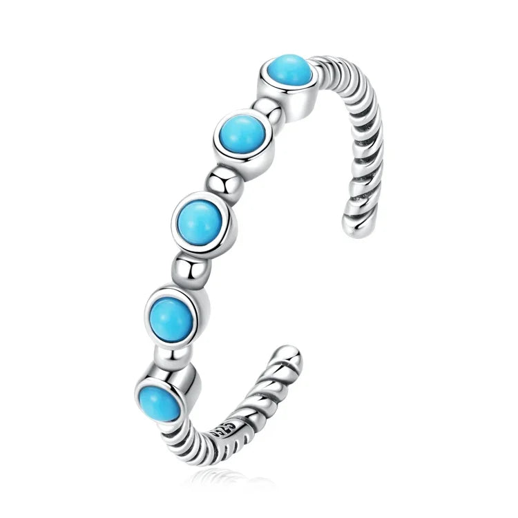 Bague ouverte pour femme en argent sterling S925, avec torsades et turquoises, torsades et turquoises