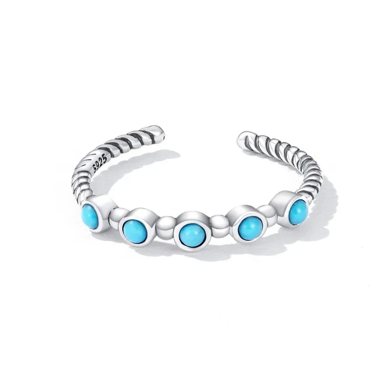 Bague ouverte pour femme en argent sterling S925, avec torsades et turquoises, torsades et turquoises