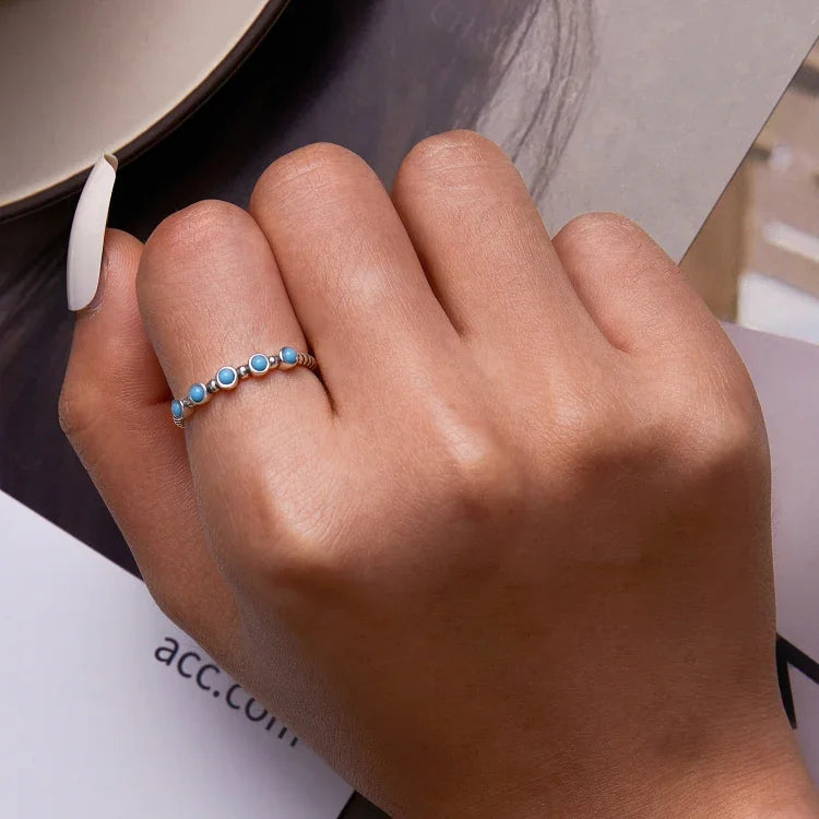 Bague ouverte pour femme en argent sterling S925, avec torsades et turquoises, torsades et turquoises