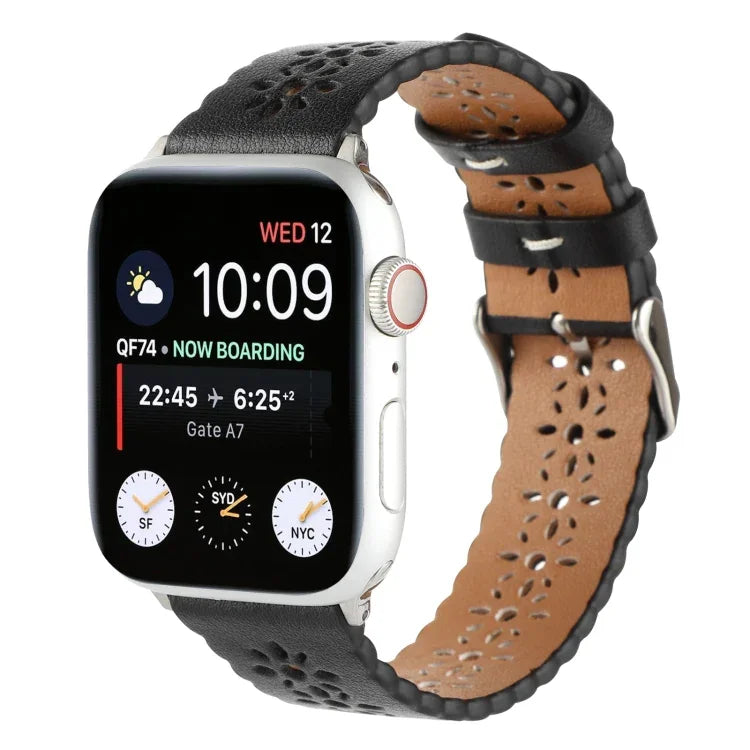 Bracelet de montre en cuir véritable ajouré pour Apple Watch Series, 7 41mm / 6&SE&5&4 40mm / 3&2&1 38mm, 7 45mm / 6&SE&5&4 44mm / 3&2&1 42mm