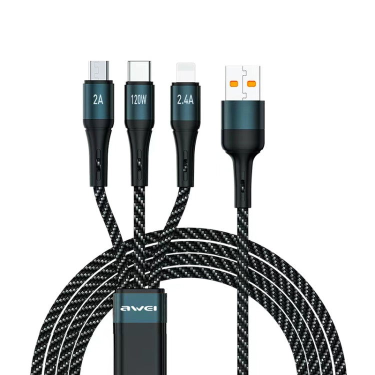 Câble de données de charge rapide 3 en 1 awei CL-972 Type-C / USB-C + 8 broches + Micro USB, longueur : 1,2 m
