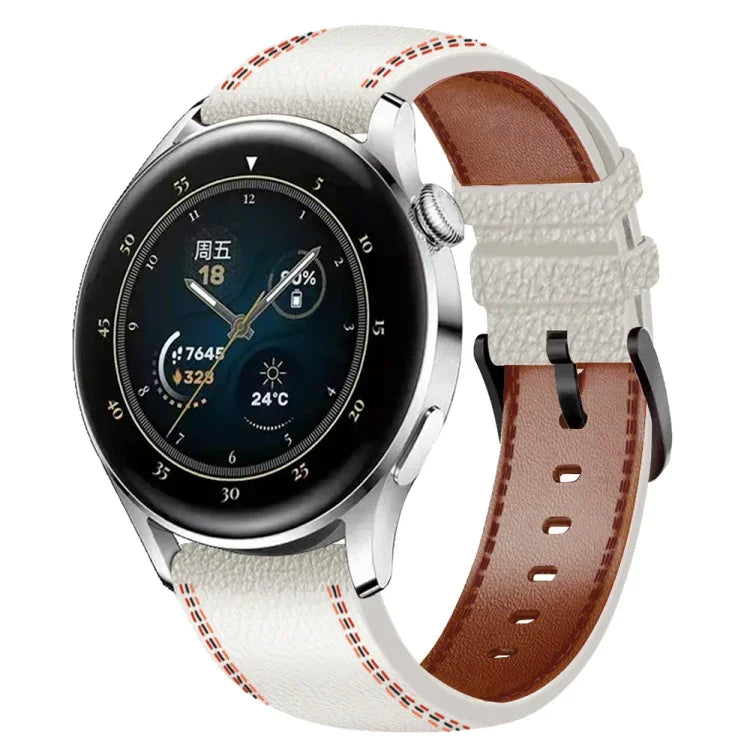 Bracelet de montre en cuir véritable avec fil de couture, pour Samsung Galaxy Watch 3 45mm, pour Huawei Watch GT 3 46mm
