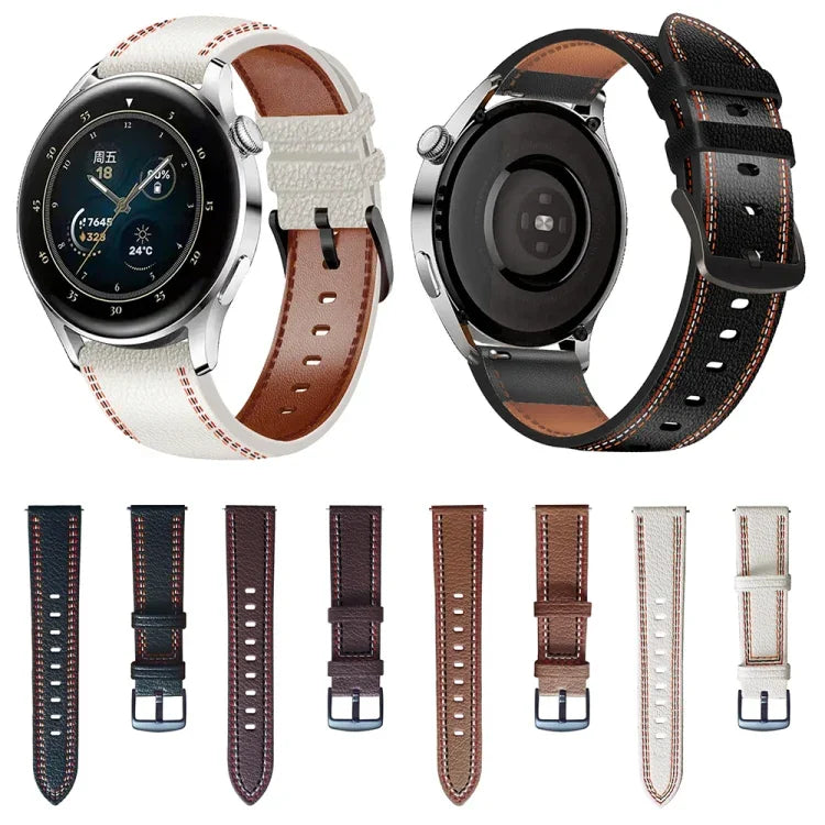 Bracelet de montre en cuir véritable avec fil de couture, pour Samsung Galaxy Watch 3 45mm, pour Huawei Watch GT 3 46mm