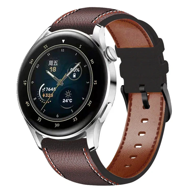 Bracelet de montre en cuir véritable avec fil de couture, pour Samsung Galaxy Watch 3 45mm, pour Huawei Watch GT 3 46mm
