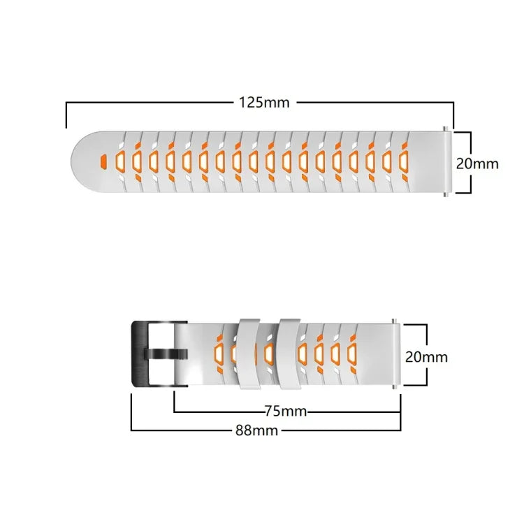 Bracelet de montre en silicone à trois rangées de trous trapézoïdaux, pour Samsung Galaxy Watch 4 / Watch4 Classic, pour Samsung Galaxy Watch 42 mm, pour Samsung Galaxy Watch 46 mm, pour Samsung Galaxy Watch Active