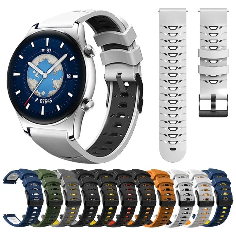 Bracelet de montre en silicone à trois rangées de trous trapézoïdaux, pour Samsung Galaxy Watch 4 / Watch4 Classic, pour Samsung Galaxy Watch 42 mm, pour Samsung Galaxy Watch 46 mm, pour Samsung Galaxy Watch Active