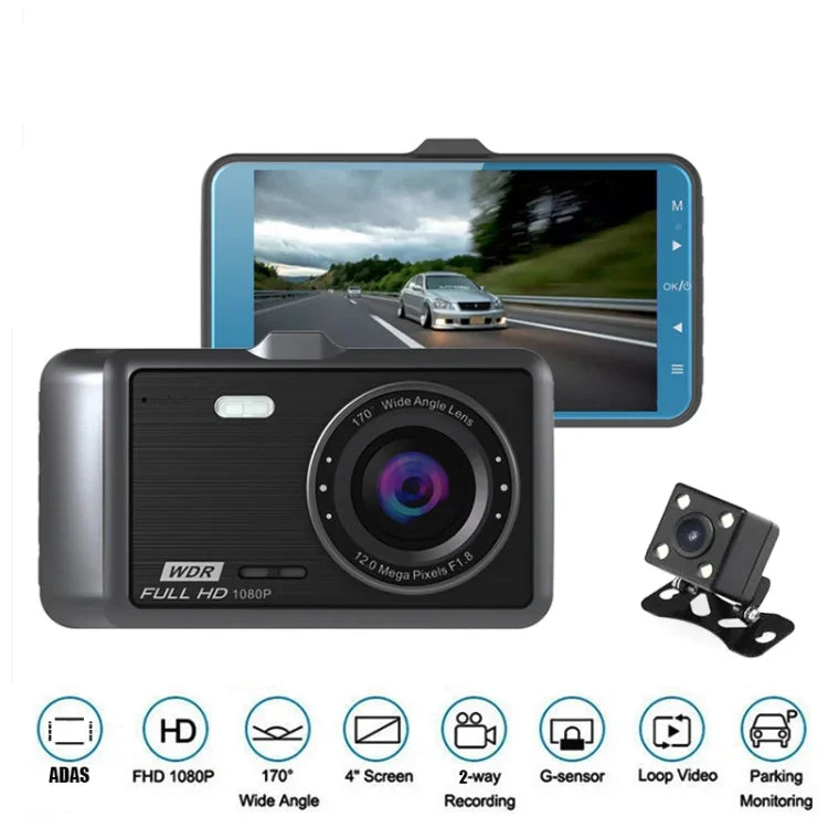 Anytek A60 Voiture 4 pouces écran IPS HD 1080P 170 degrés grand angle double caméra ADAS enregistreur de conduite, A60
