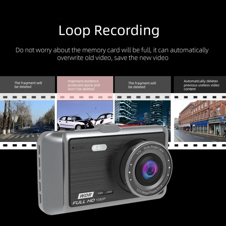 Anytek A60 Voiture 4 pouces écran IPS HD 1080P 170 degrés grand angle double caméra ADAS enregistreur de conduite, A60