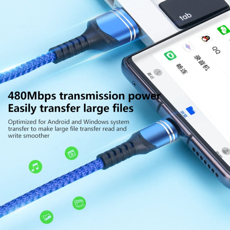 Câble de chargement USB tressé 6A, Longueur du câble : 1m, USB-C / Type-C, Micro USB, 8 broches