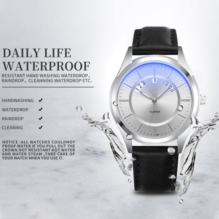 Montre quartz étanche YAZOLE 513 avec bracelet en cuir et calendrier