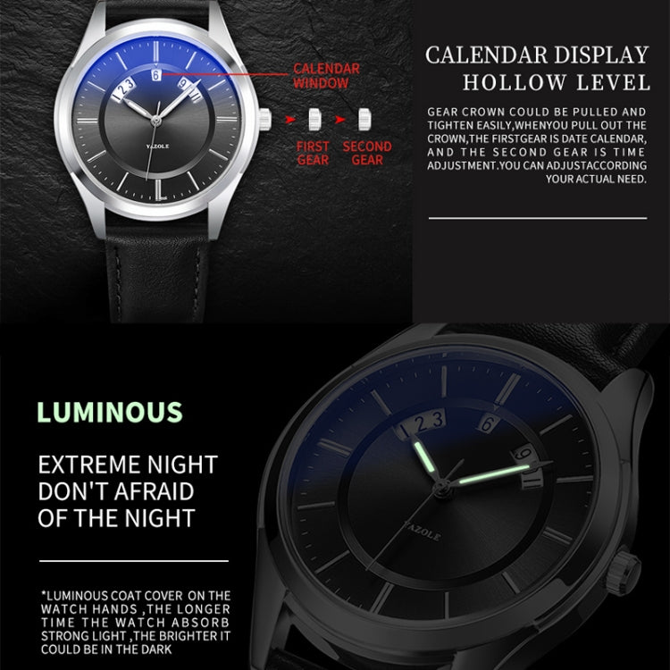 Montre quartz étanche YAZOLE 513 avec bracelet en cuir et calendrier