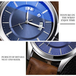 Montre quartz étanche YAZOLE 513 avec bracelet en cuir et calendrier