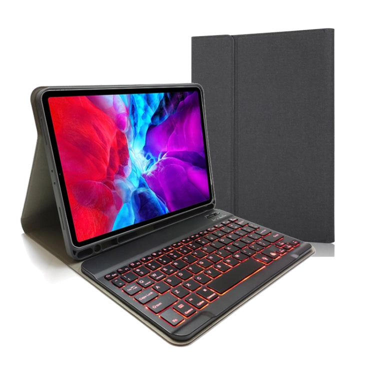 Étui en cuir à rabat horizontal avec clavier Bluetooth magnétique détachable et texture en tissu pour iPad Pro 11 2020 / 2018 avec support et emplacement pour stylet, Rétroéclairage RK11, RK11D