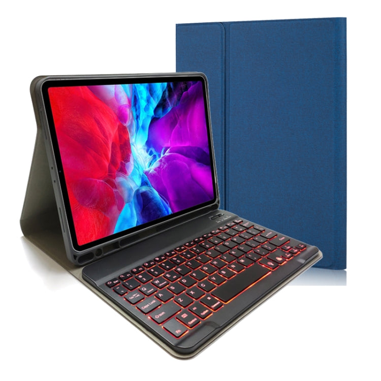 Étui en cuir à rabat horizontal avec clavier Bluetooth magnétique détachable et texture en tissu pour iPad Pro 11 2020 / 2018 avec support et emplacement pour stylet, Rétroéclairage RK11, RK11D