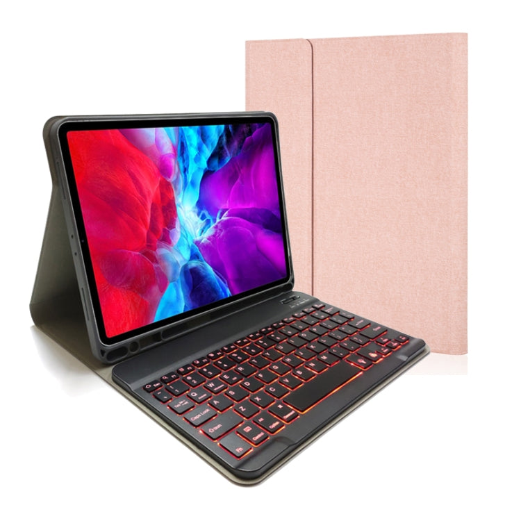 Étui en cuir à rabat horizontal avec clavier Bluetooth magnétique détachable et texture en tissu pour iPad Pro 11 2020 / 2018 avec support et emplacement pour stylet, Rétroéclairage RK11, RK11D