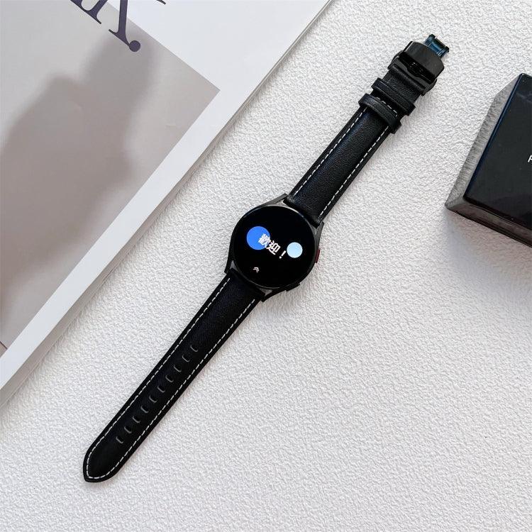 Butterfly Buckle Stitching Genuine Leather Watch Band, For Samsung Galaxy Watch4 20mm, For Huawei Watch GT 3 Pro 22mm