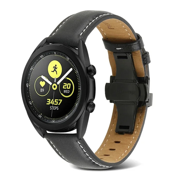 Bracelet de montre en cuir véritable avec boucle papillon, pour Samsung Galaxy Watch4 20 mm, pour Huawei Watch GT 3 Pro 22 mm