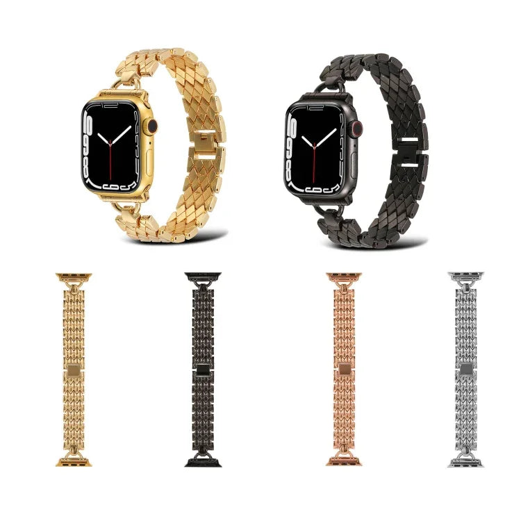 Bracelet de montre en métal losange en forme de D pour Apple Watch Series, 7 45mm / 6&SE&5&4 44mm / 3&2&1 42mm, 7 41mm / 6&SE&5&4 40mm / 3&2&1 38mm
