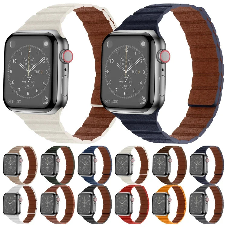 Bracelet de Montre en Cuir Magnétique Puissant pour Apple Watch Series, 7 41mm / 6&SE&5&4 40mm / 3&2&1 38mm, 7 45mm / 6&SE&5&4 44mm / 3&2&1 42mm