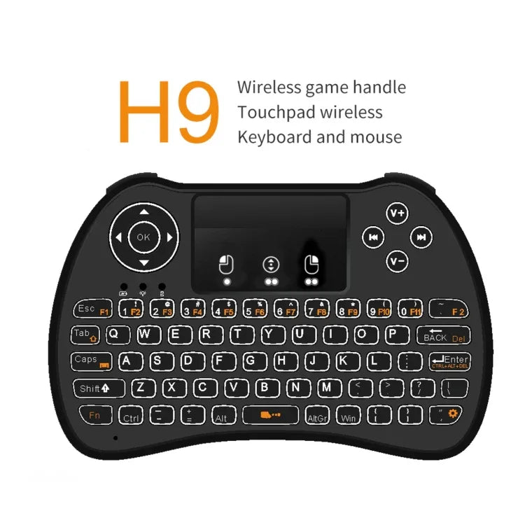 Clavier QWERTY sans fil H9 Mini 2,4 GHz avec souris aérienne, rétroéclairage blanc et pavé tactile pour PC et TV.