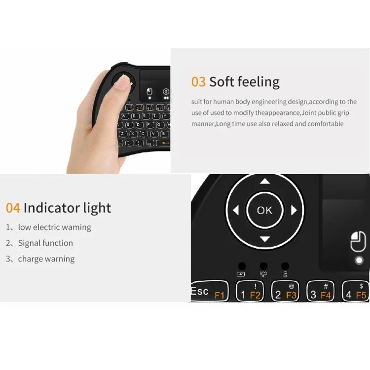 Clavier QWERTY sans fil H9 Mini 2,4 GHz avec souris aérienne, rétroéclairage blanc et pavé tactile pour PC et TV.