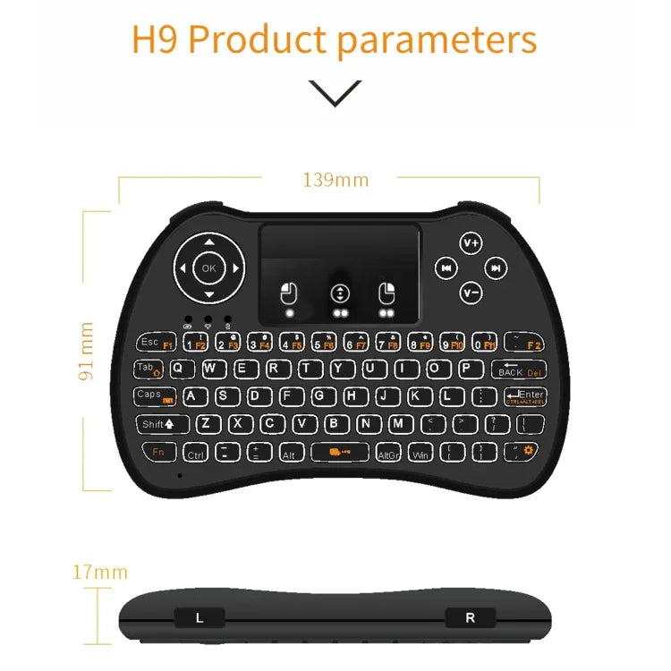 Clavier QWERTY sans fil H9 Mini 2,4 GHz avec souris aérienne, rétroéclairage blanc et pavé tactile pour PC et TV.