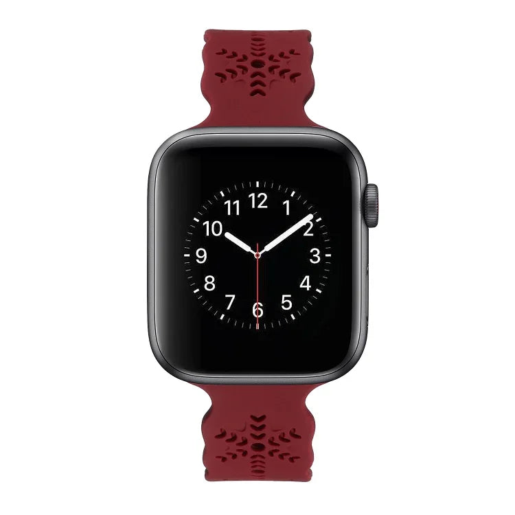 Snowflake Silicone Watch Band For Apple Watch Series, 7 41mm / 6&SE&5&4 40mm / 3&2&1 38mm, 7 45mm / 6&SE&5&4 44mm / 3&2&1 42mm