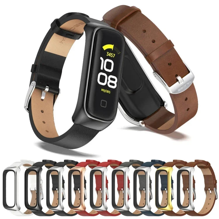Bracelet de montre en cuir microfibre et boîtier métallique MIJOBS, pour Samsung Galaxy Fit 2