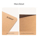 Tapis de souris double face ORICO, taille : 300x600mm, liège + café, liège + PU rose, liège + PU gris