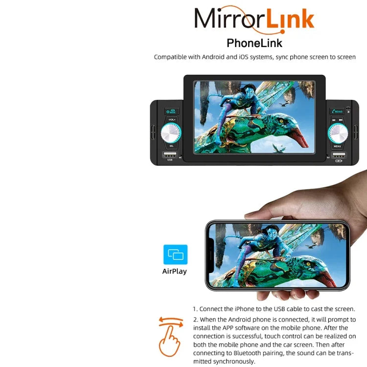SWM-160C Autoradio 5 pouces Bluetooth 5.1 MP5 avec fonction Mirror Link / Commande au volant, SWM-160C