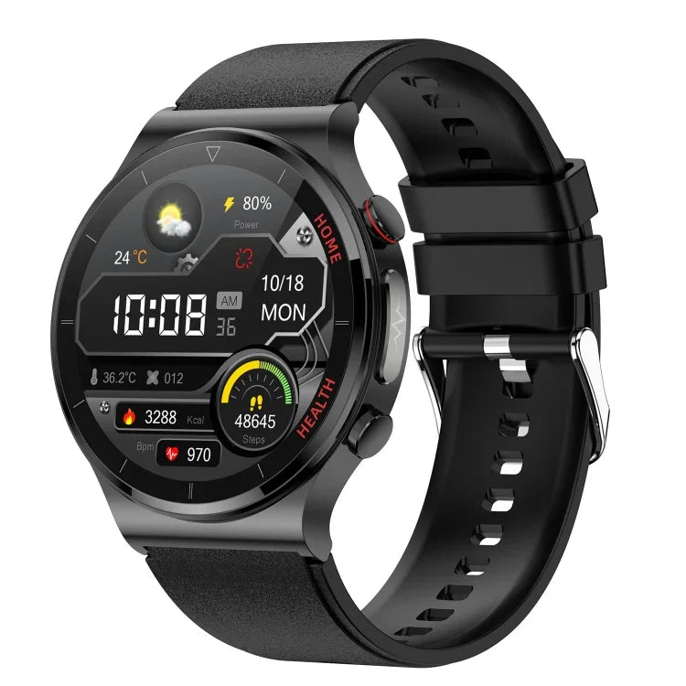 Montre connectée E300 avec écran de 1,32 pouce, bracelet en TPU, surveillance de la température corporelle, ECG et pression artérielle.