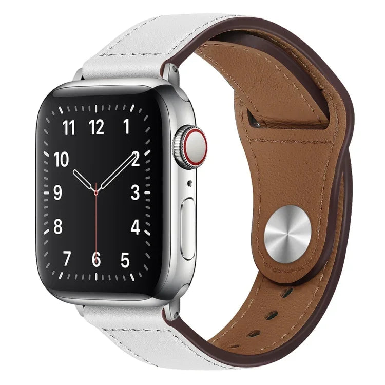 PU Leather Silver Buckle Watch Band For Apple Watch Series, 7 45mm / 6&SE&5&4 44mm / 3&2&1 42mm, 7 41mm / 6&SE&5&4 40mm / 3&2&1 38mm