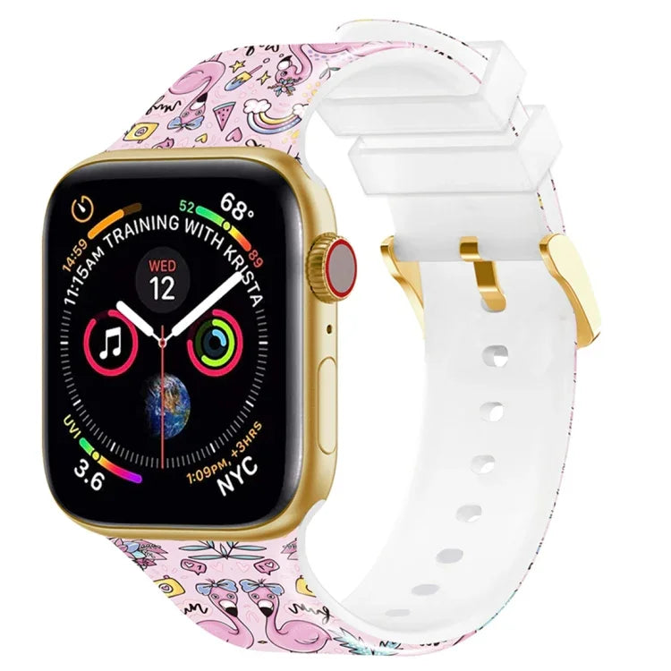 Bracelet de montre à boucle carrée et impression couleur pour Apple Watch Series, 7 45mm / 6&SE&5&4 44mm / 3&2&1 42mm, 7 41mm / 6&SE&5&4 40mm / 3&2&1 38mm