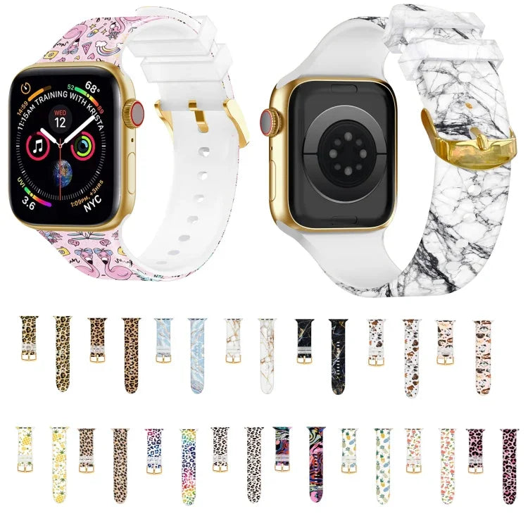 Bracelet de montre à boucle carrée et impression couleur pour Apple Watch Series, 7 45mm / 6&SE&5&4 44mm / 3&2&1 42mm, 7 41mm / 6&SE&5&4 40mm / 3&2&1 38mm