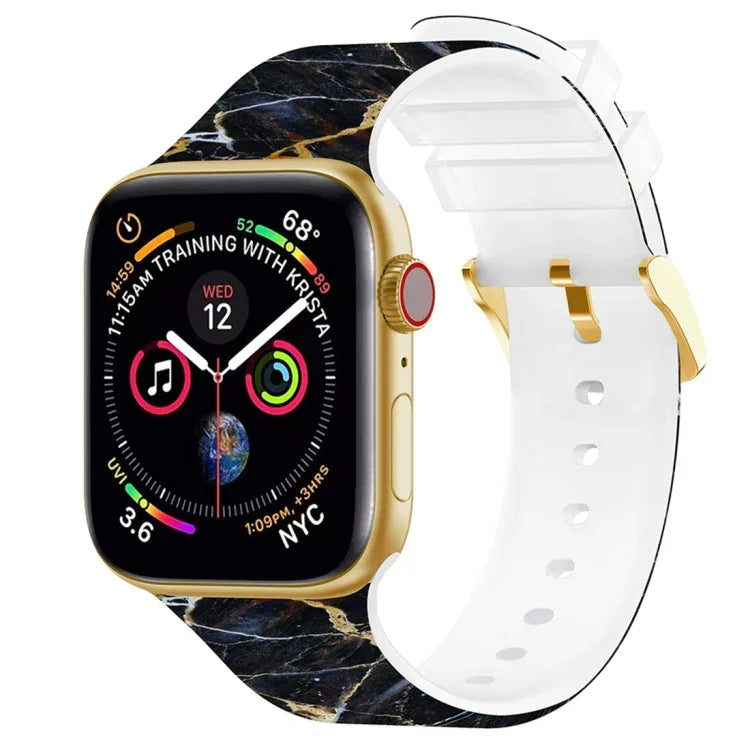 Bracelet de montre à boucle carrée et impression couleur pour Apple Watch Series, 7 45mm / 6&SE&5&4 44mm / 3&2&1 42mm, 7 41mm / 6&SE&5&4 40mm / 3&2&1 38mm