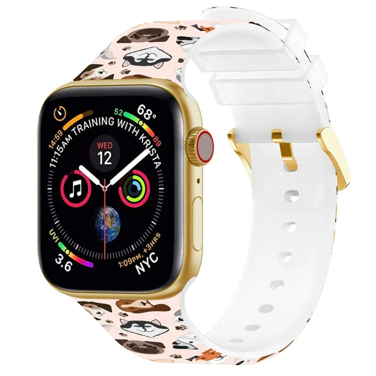 Bracelet de montre à boucle carrée et impression couleur pour Apple Watch Series, 7 45mm / 6&SE&5&4 44mm / 3&2&1 42mm, 7 41mm / 6&SE&5&4 40mm / 3&2&1 38mm