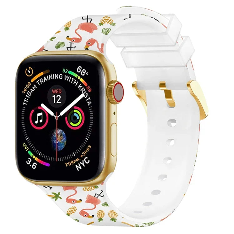 Bracelet de montre à boucle carrée et impression couleur pour Apple Watch Series, 7 45mm / 6&SE&5&4 44mm / 3&2&1 42mm, 7 41mm / 6&SE&5&4 40mm / 3&2&1 38mm